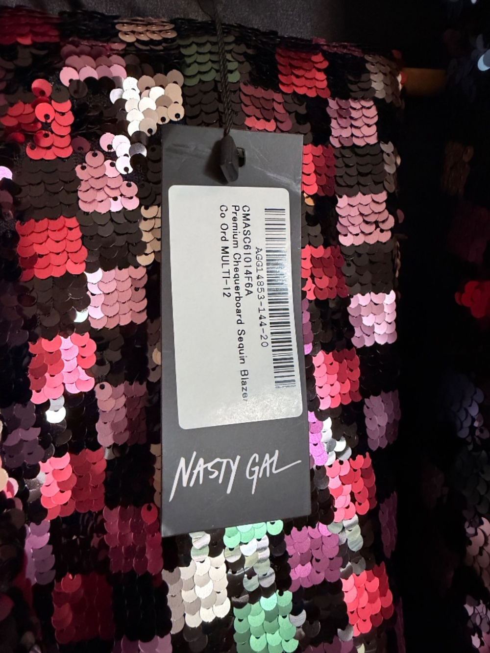 BNWT Nasty Gal Checkerboard Sequin Blazer and Flared Pants - Picture 2 of 8